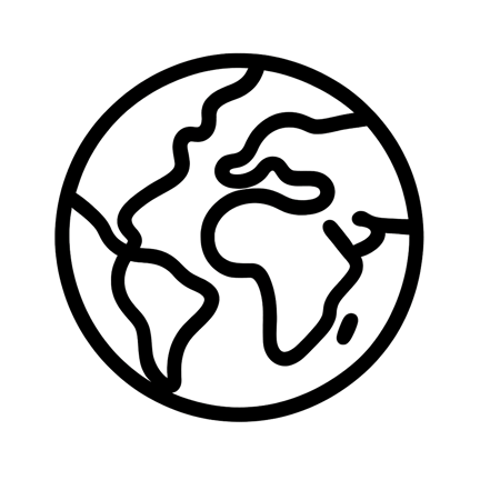 black and white planet earth environmental icon with transparent background